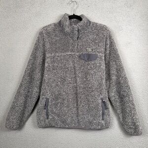 LL Bean Sweater Womens L Gray High Pile Fleece 1/4 Zip Pullover Outdoor Sherpa